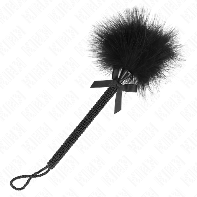 Pleasurements – Kink – Nylonseil-Zauberstab mit Kitzelfedern und schwarzer Schleife, 25 cm