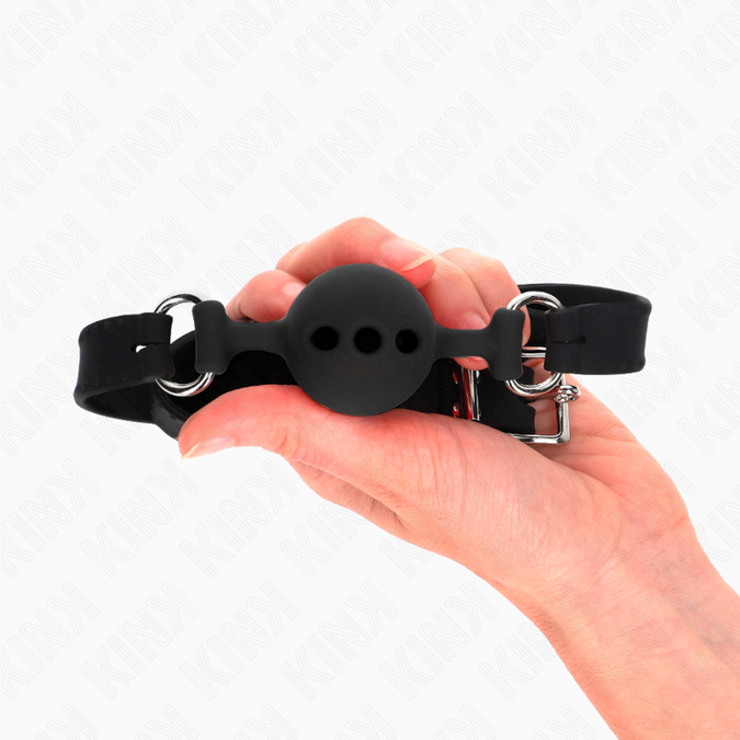 Kink – Vollsilikon Knebel 55 x 2 cm mit 4 cm Kugel Größe S Schwarz Verstellbar 35 – 51 cm