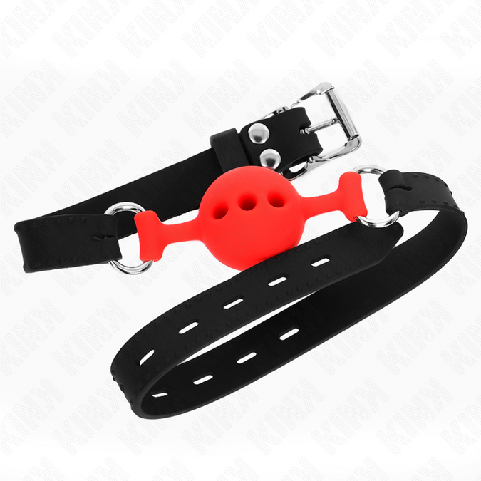 Kink – Vollsilikon Knebel 55 x 2 cm mit 4 cm Kugel Größe S Rot Verstellbar 35 – 51 cm