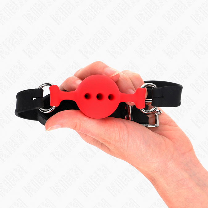Kink – Vollsilikon Knebel 55 x 2 cm mit 4 cm Kugel Größe S Rot Verstellbar 35 – 51 cm