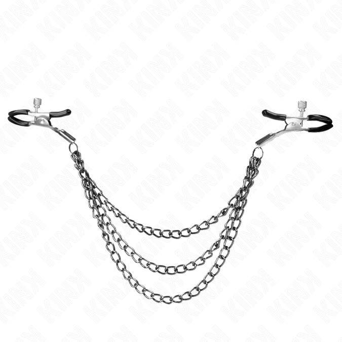 Kink – Brustwarzenklemmen mit 3 Ketten Schwarz 20/23/28 cm