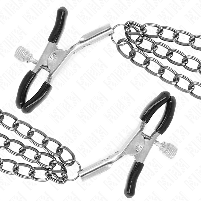 Kink – Brustwarzenklemmen mit 3 Ketten Schwarz 20/23/28 cm