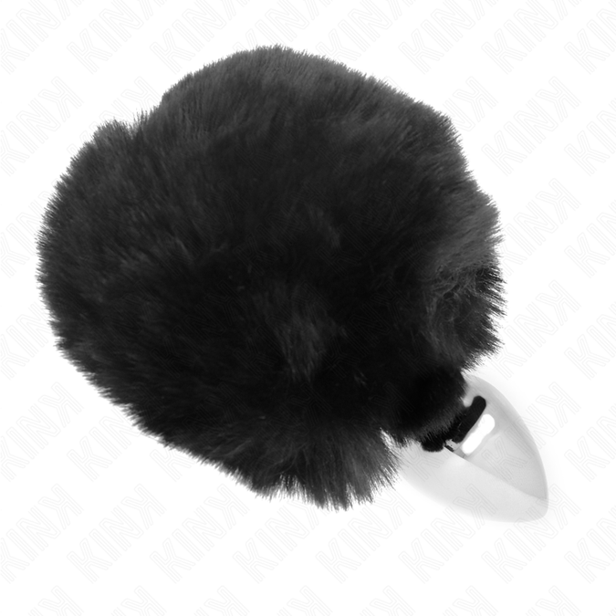 Kink – Edelstahlplug 7 x 3 cm mit schwarzem Kunstfell-Rabbit-Tail 8 cm