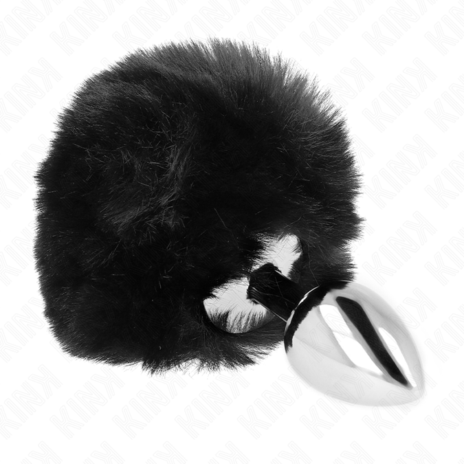 Kink – Edelstahlplug 7 x 3 cm mit schwarzem Kunstfell-Rabbit-Tail 8 cm