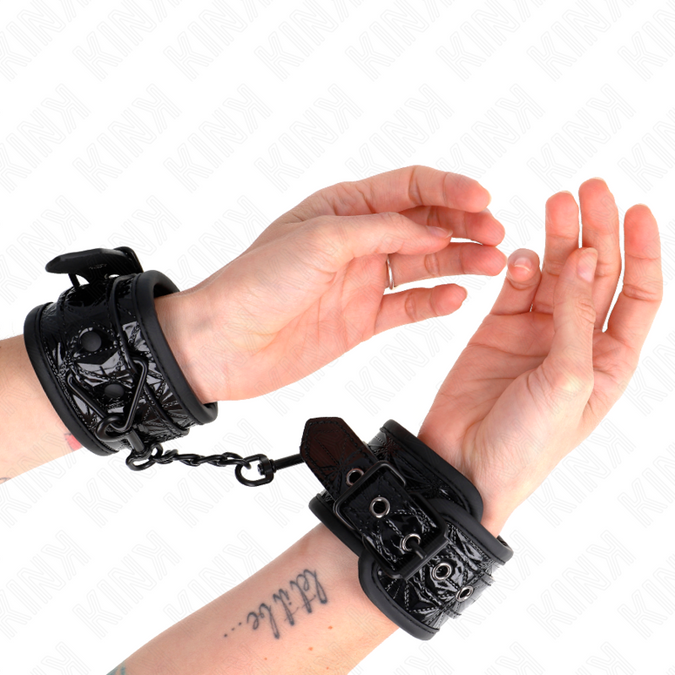Kink – Handgelenkfesseln mit Diamantmuster Schwarz, verstellbar 17 – 26 cm x 5,5 cm
