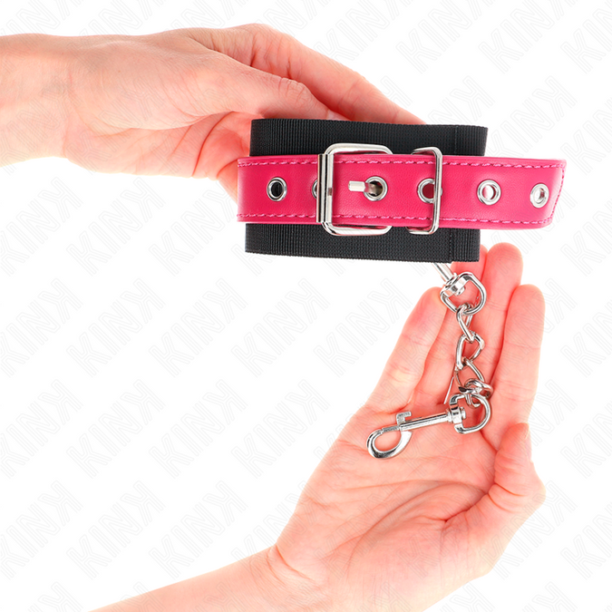 Kink – Nylon polsboeien zwart met leren riem frambozenroos verstelbaar 19 – 29 cm x 5,1 cm