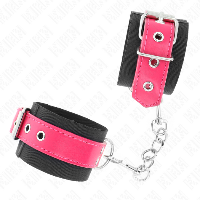 Kink – Nylon polsboeien zwart met leren riem frambozenroos verstelbaar 19 – 29 cm x 5,1 cm