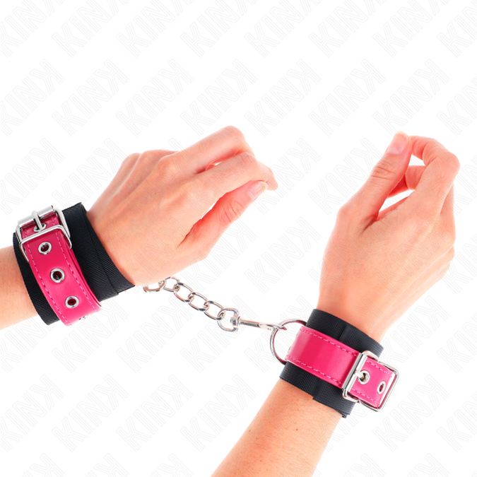 Kink – Nylon polsboeien zwart met leren riem frambozenroos verstelbaar 19 – 29 cm x 5,1 cm