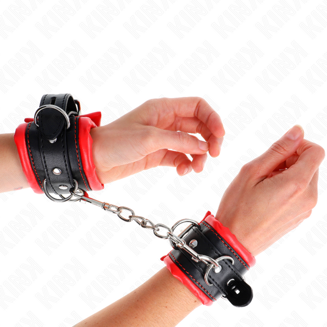Kink – Schwere Handgelenkfesseln mit rotem Fellfutter, verstellbar 20 – 30 cm x 6 cm