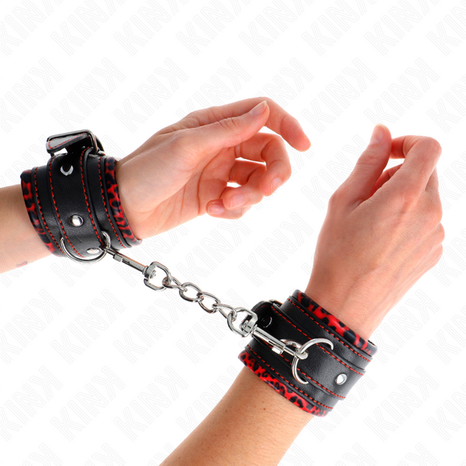 Kink – Handgelenkfesseln mit Fellfutter Rot / Schwarz Verstellbar 17 – 29 cm x 6 cm