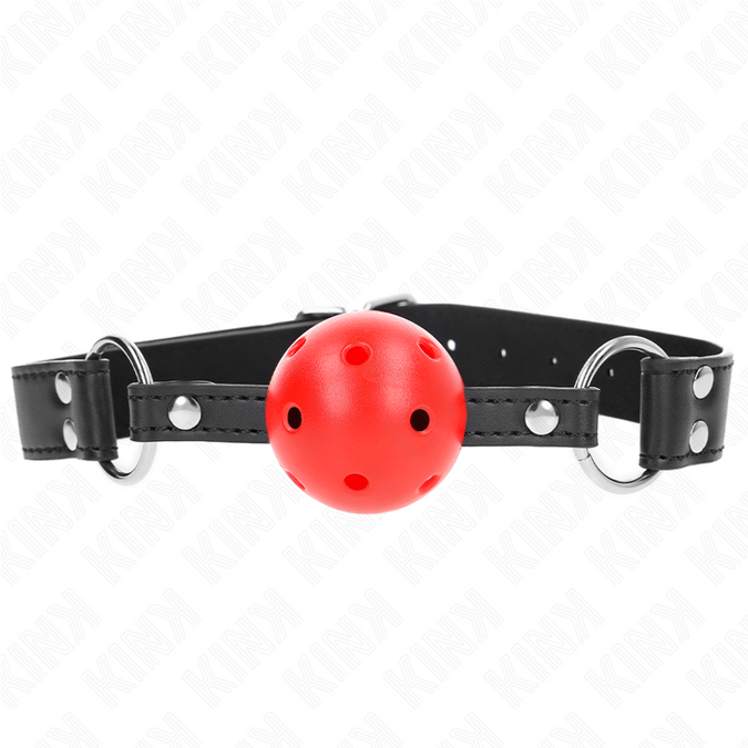 Kink – Atmungsaktiver Ball 4 Cm Knebel Mit Doppelter Niete Leder 62,5 X 2,5 Cm Verstellbar 42 – 58 Cm
