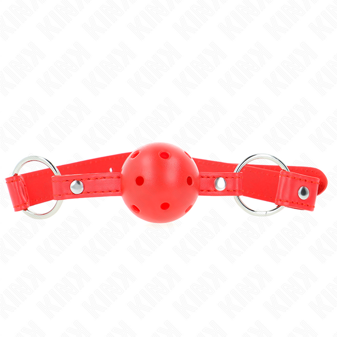 Kink – Atmungsaktiver Ball 4 Cm Knebel Mit Doppelter Niete Modell 1 Rot 62,5 X 2,5 Cm Verstellbar 42 – 58 Cm