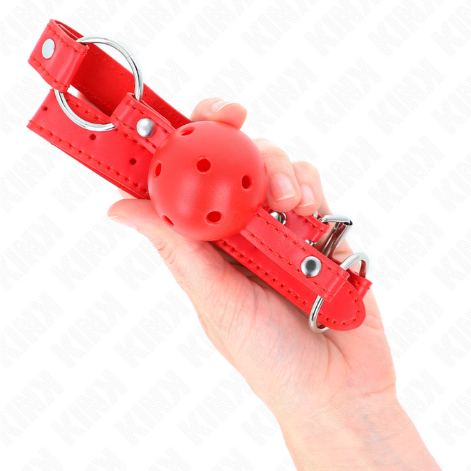Kink – Atmungsaktiver Ball 4 Cm Knebel Mit Doppelter Niete Modell 1 Rot 62,5 X 2,5 Cm Verstellbar 42 – 58 Cm