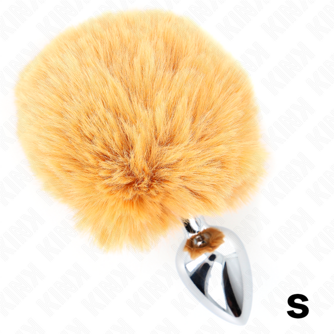 Kink – Edelstahlplug 7 x 3 cm mit beigem Kunstfell-Rabbit-Tail 8 cm
