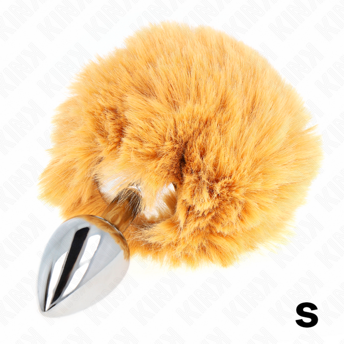 Kink – Edelstahlplug 7 x 3 cm mit beigem Kunstfell-Rabbit-Tail 8 cm