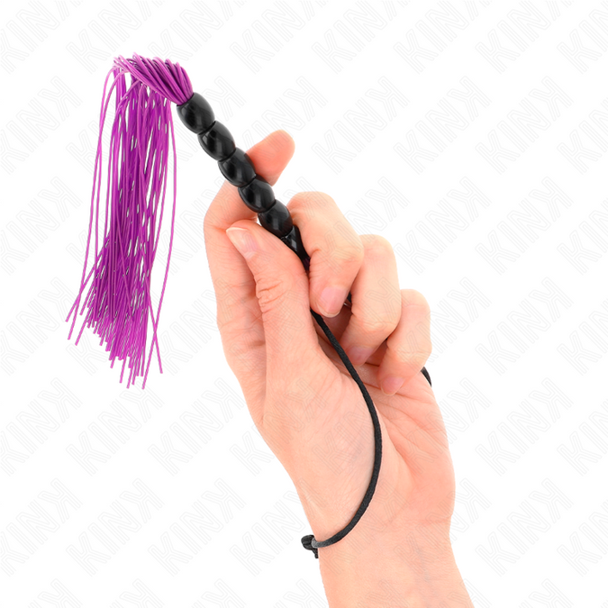 Kink – Mini-Silikonpeitsche mit 6 lila Perlen 26 cm