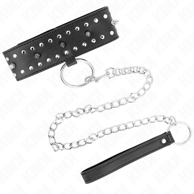 Kink – Halskette Mit Leine 65 Cm Mit Silbernen Nieten Modell 1 Verstellbar 36 – 43 Cm X 5 Cm