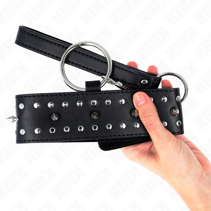 Kink – Halskette Mit Leine 65 Cm Mit Silbernen Nieten Modell 1 Verstellbar 36 – 43 Cm X 5 Cm