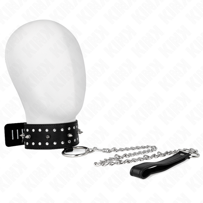 Kink – Halskette Mit Leine 65 Cm Mit Silbernen Nieten Modell 1 Verstellbar 36 – 43 Cm X 5 Cm