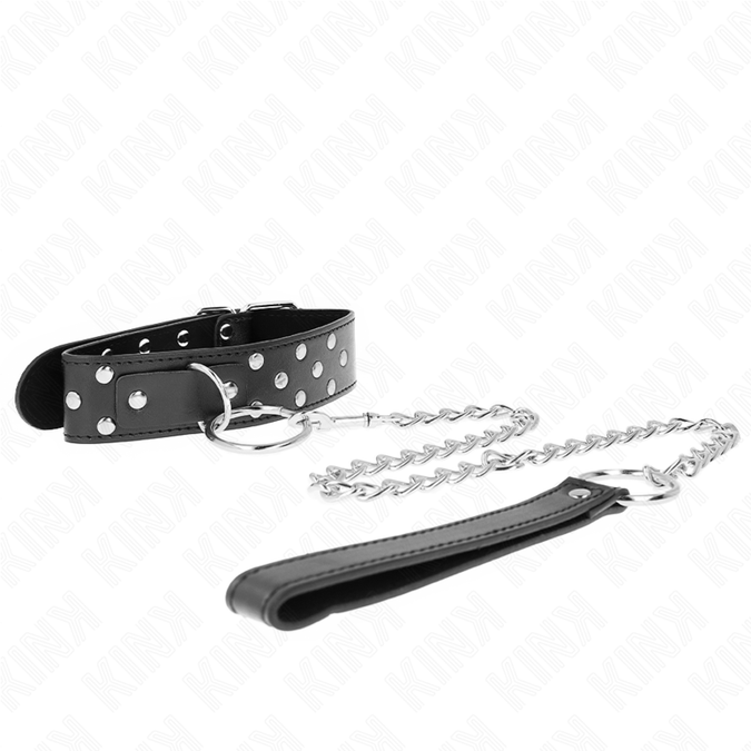 Kink – Nietenriemen-Halskette mit Gürtel 65 cm Schwarz Verstellbar 36 – 50 cm x 3,8 cm