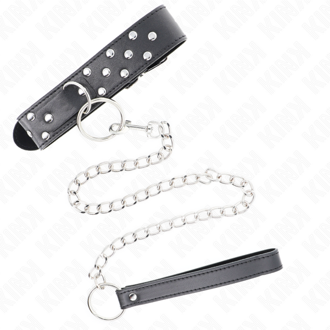 Kink – Nietenriemen-Halskette mit Gürtel 65 cm Schwarz Verstellbar 36 – 50 cm x 3,8 cm
