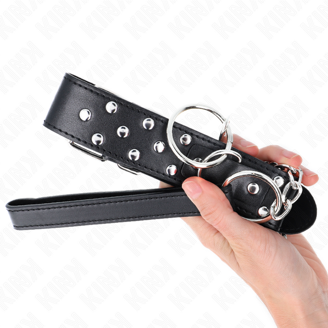 Kink – Nietenriemen-Halskette mit Gürtel 65 cm Schwarz Verstellbar 36 – 50 cm x 3,8 cm