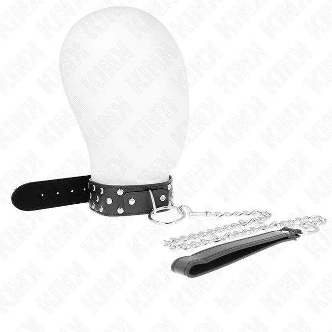 Kink – Nietenriemen-Halskette mit Gürtel 65 cm Schwarz Verstellbar 36 – 50 cm x 3,8 cm