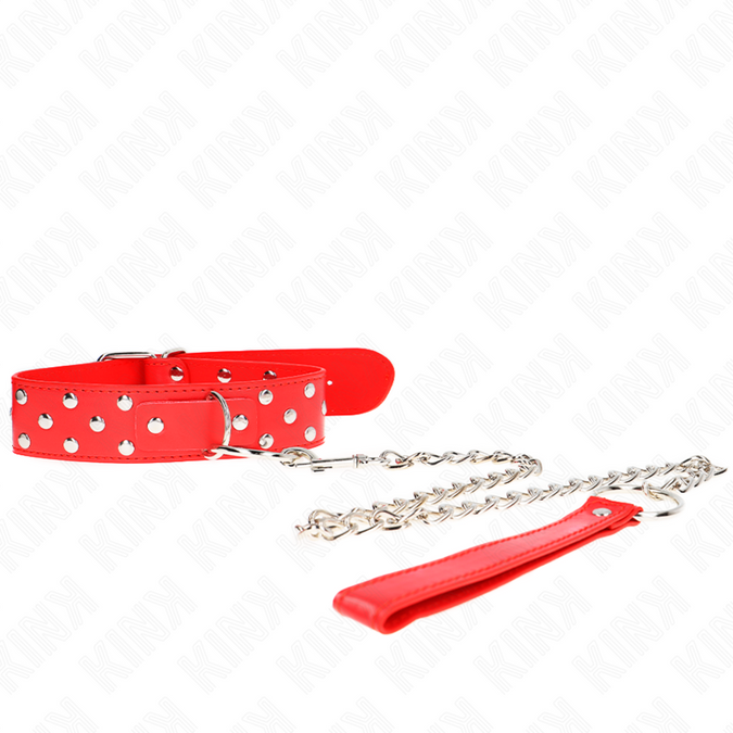 Kink – Nietenriemen-Halskette mit Gürtel 65 cm Rot Verstellbar 36 – 50 cm x 3,8 cm