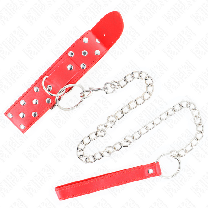 Kink – Nietenriemen-Halskette mit Gürtel 65 cm Rot Verstellbar 36 – 50 cm x 3,8 cm