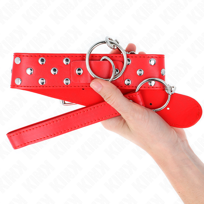 Kink – Nietenriemen-Halskette mit Gürtel 65 cm Rot Verstellbar 36 – 50 cm x 3,8 cm