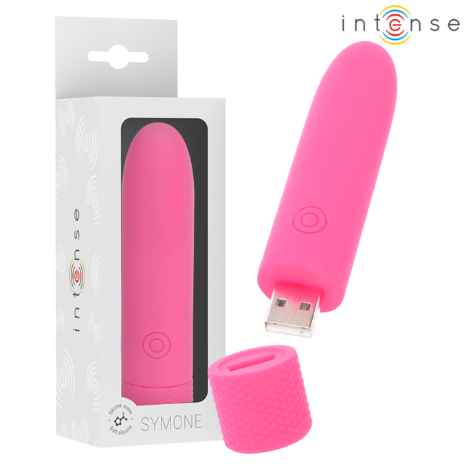 Intense – Symone USB wiederaufladbarer vibrierender Bullet mit 8 Vibrationsmodi, Pink, 10 x 2,2 cm