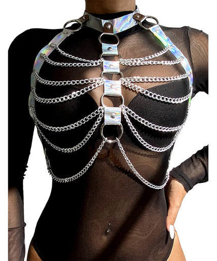 Subblime – 953737 Chest Harness With Rings And Chains Silver One Size Subblime – 953737 Chest Harness With Rings And Chains Silver One Size