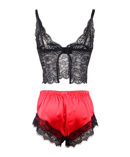 Subblime – 953959 Casual Silk Nightgown + Lace Pants Black/red S/m Subblime – 953959 Casual Silk Nightgown + Lace Pants Black/red S/m