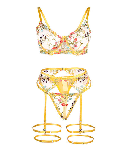 Subblime – 954352 Bra + Thong + Garter Belt Floral Design Yellow L/xl Subblime – 954352 Bra + Thong + Garter Belt Floral Design Yellow L/xl