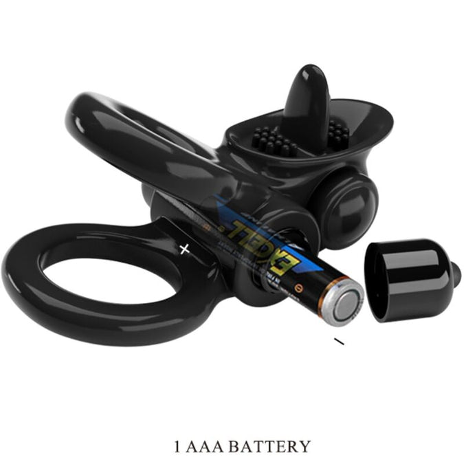 Pretty Love – Passionate Ring Double Vibrating Ring + Clitoris Stimulator Black
