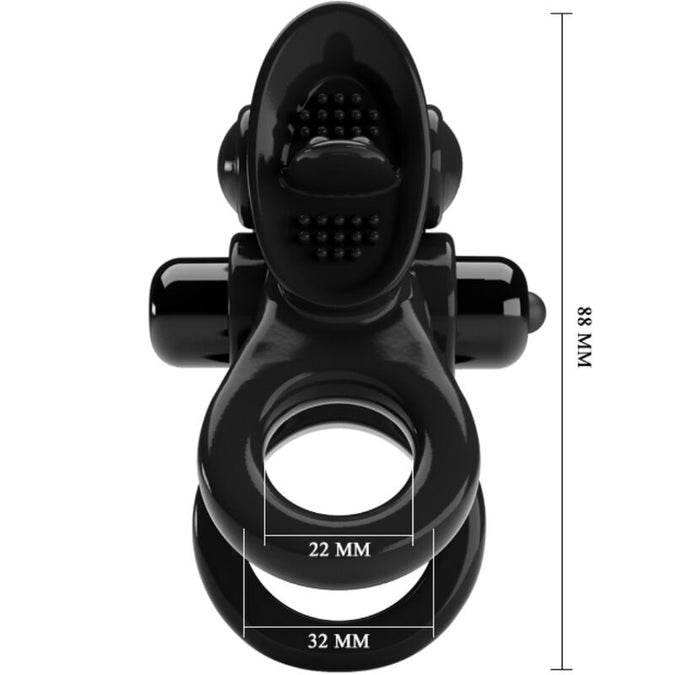 Pretty Love – Passionate Ring Double Vibrating Ring + Clitoris Stimulator Black