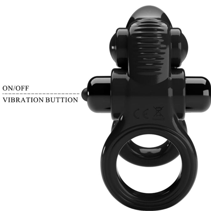 Pretty Love – Passionate Ring Double Vibrating Ring + Clitoris Stimulator Black
