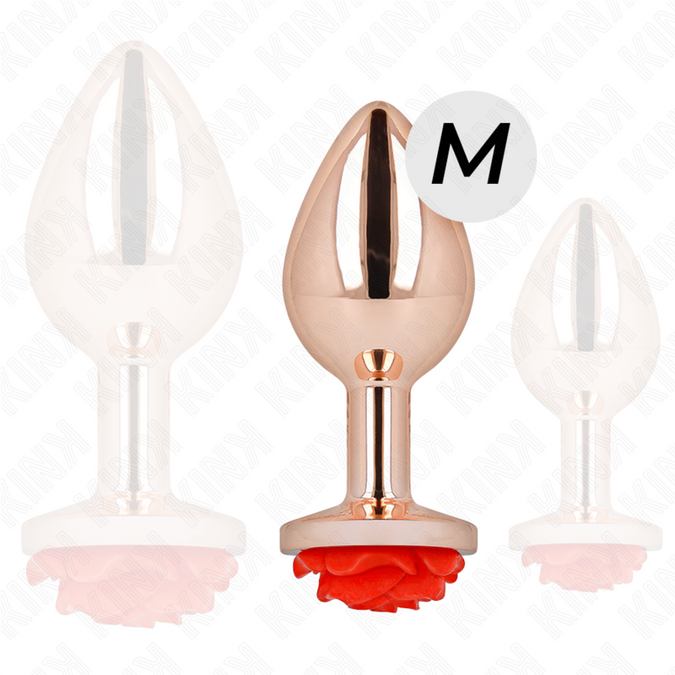 Kink – Roze Gouden Anale Plug met Rode Roos M