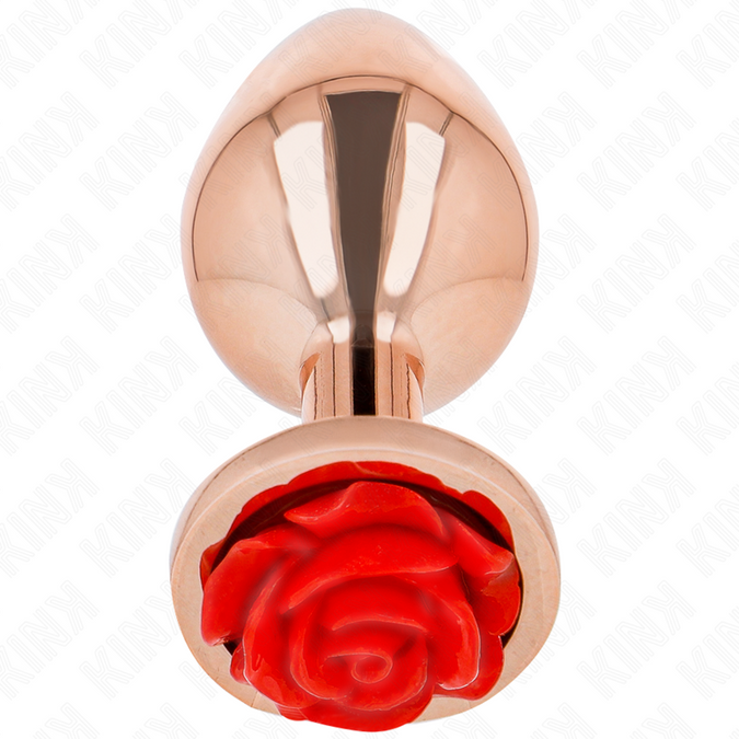 Kink – Roze Gouden Anale Plug met Rode Roos M
