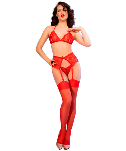 Chilirose – Cr 4848 Rotes Spitzen-BH + String + Strümpfe Set L Chilirose – Cr 4848 Rotes Spitzen-BH + String + Strümpfe Set L