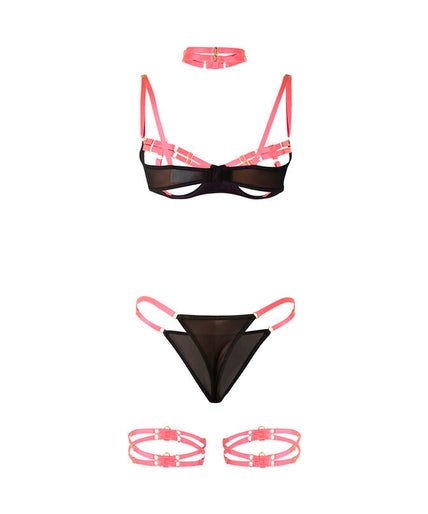 Subblime – 955304 Bra Set With Necklace And Leg Details Fluorescent Pink L/xl Subblime – 955304 Bra Set With Necklace And Leg Details Fluorescent Pink L/xl