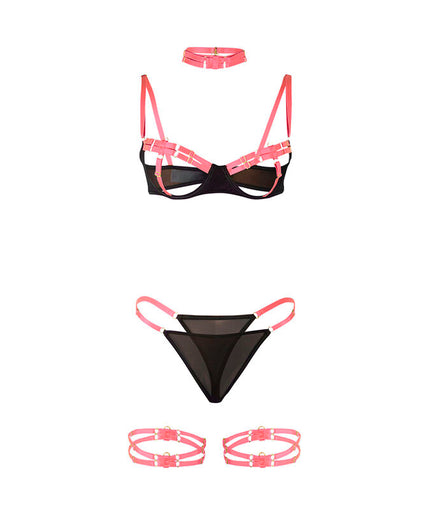 Subblime – 955304 Bra Set With Necklace And Leg Details Fluorescent Pink L/xl Subblime – 955304 Bra Set With Necklace And Leg Details Fluorescent Pink L/xl