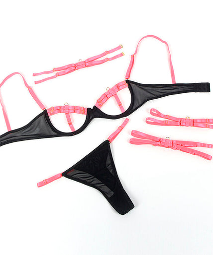 Subblime – 955304 Bra Set With Necklace And Leg Details Fluorescent Pink L/xl Subblime – 955304 Bra Set With Necklace And Leg Details Fluorescent Pink L/xl