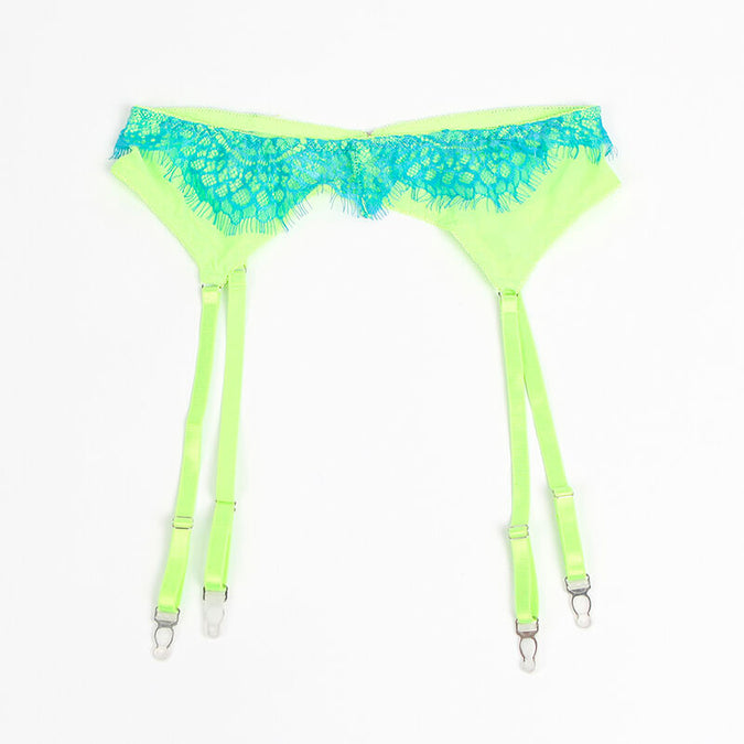 Subblime – 955311 Set van beha met kant en jarretels in groen en blauw S/m
