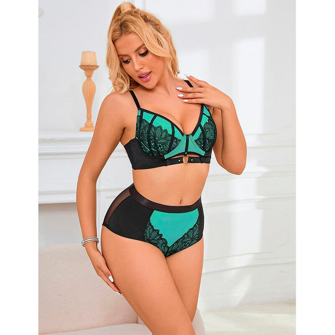 Subblime – 955557 Green Patent Leather Mesh Zipper Bra Set S/m