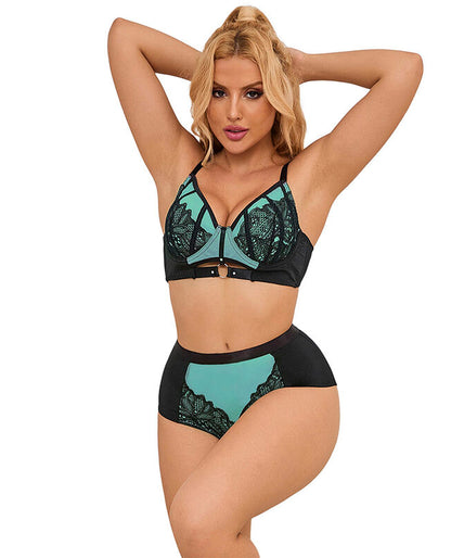 Subblime – 955564 Grünes Lackleder-Netz-Reißverschluss-BH-Set L/xl Subblime – 955564 Grünes Lackleder-Netz-Reißverschluss-BH-Set L/xl