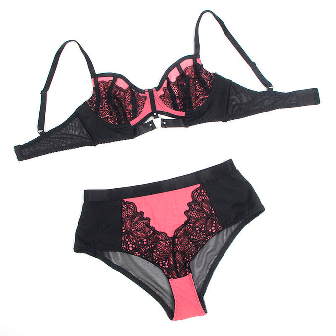Subblime – 955588 Pinkes Lackleder-Netz-Reißverschluss-BH-Set L/xl