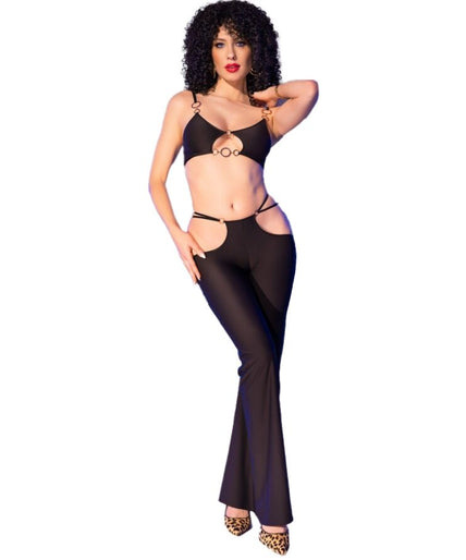 Chilirose – Cr 4851 Schwarzes Top und Leggings Set mit goldenen Accessoires M Chilirose – Cr 4851 Schwarzes Top und Leggings Set mit goldenen Accessoires M