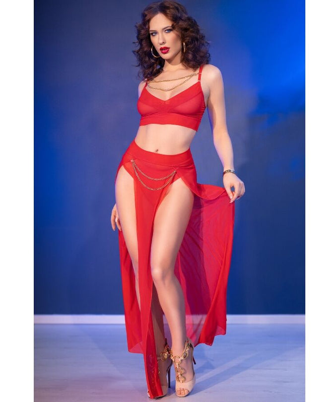 Chilirose – CR 4850 Rotes Top und Leggings Set mit goldenen Accessoires M