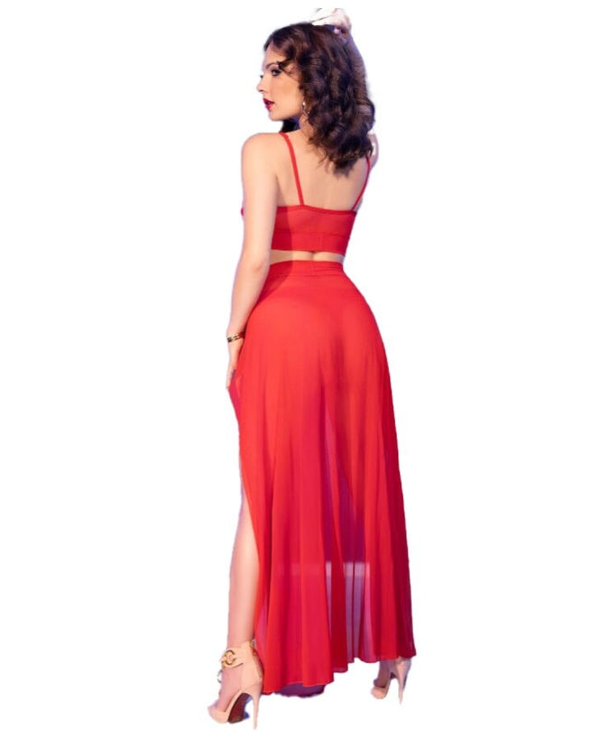 Chilirose – CR 4850 Rotes Top und Leggings Set mit goldenen Accessoires M